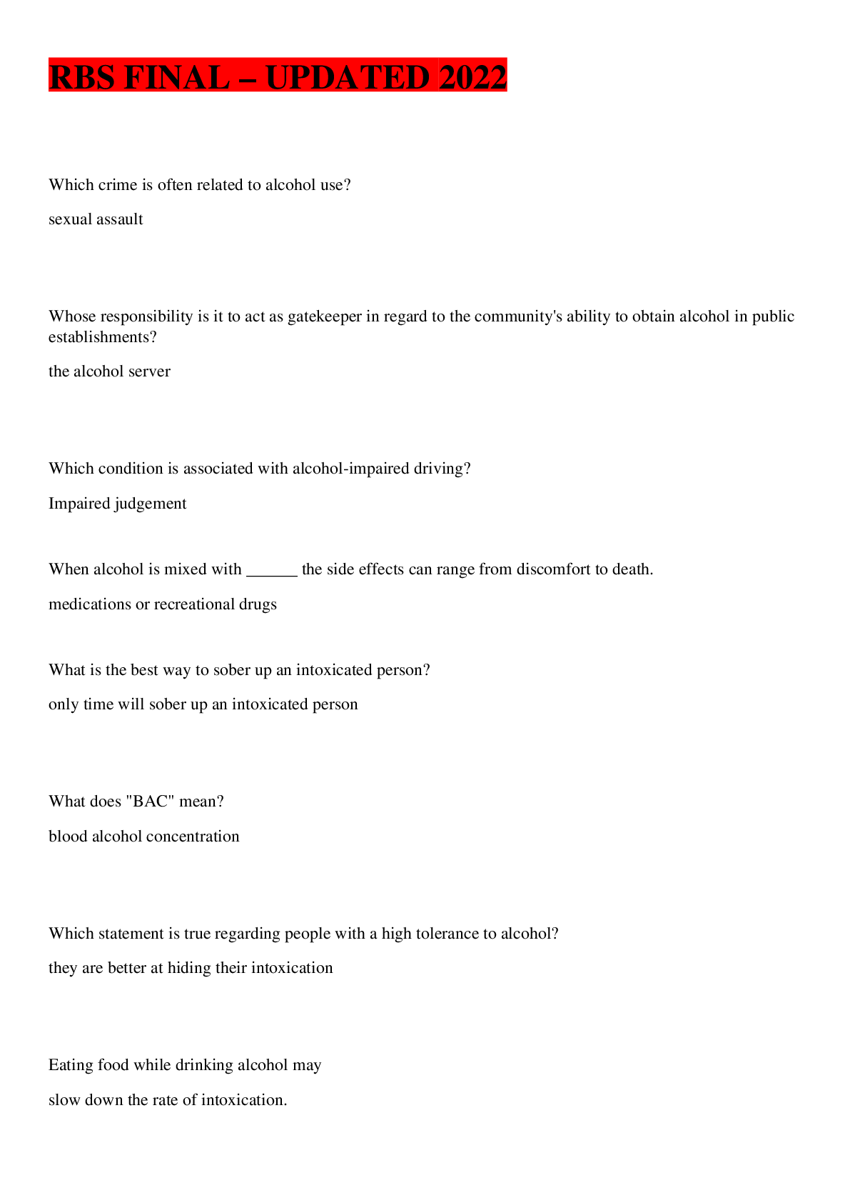 RBS EXAM UPDATED 2022 Browsegrades